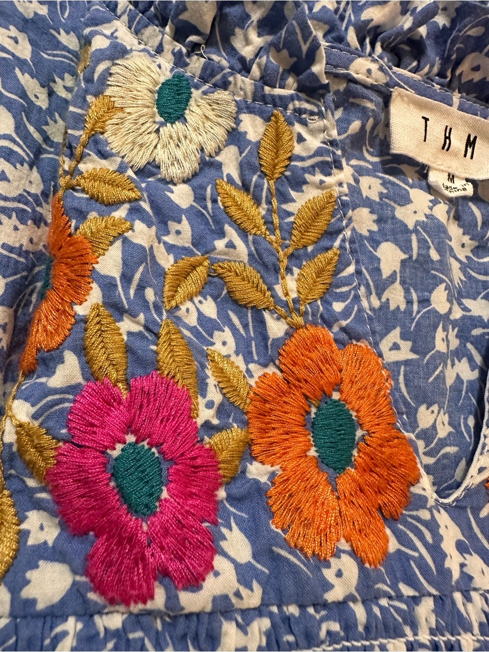 THML Blue Floral Embroidered Yoke Mini Dress - Picture 6 of 6